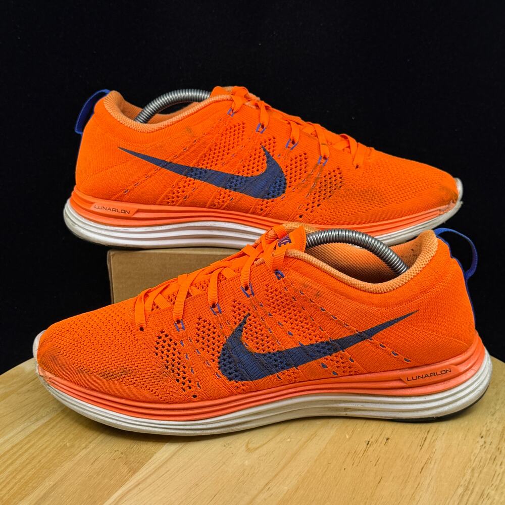 Nike Mens Flyknit Lunar 1 Plush 554887-841 Orange Running Shoes Sneakers Size 10